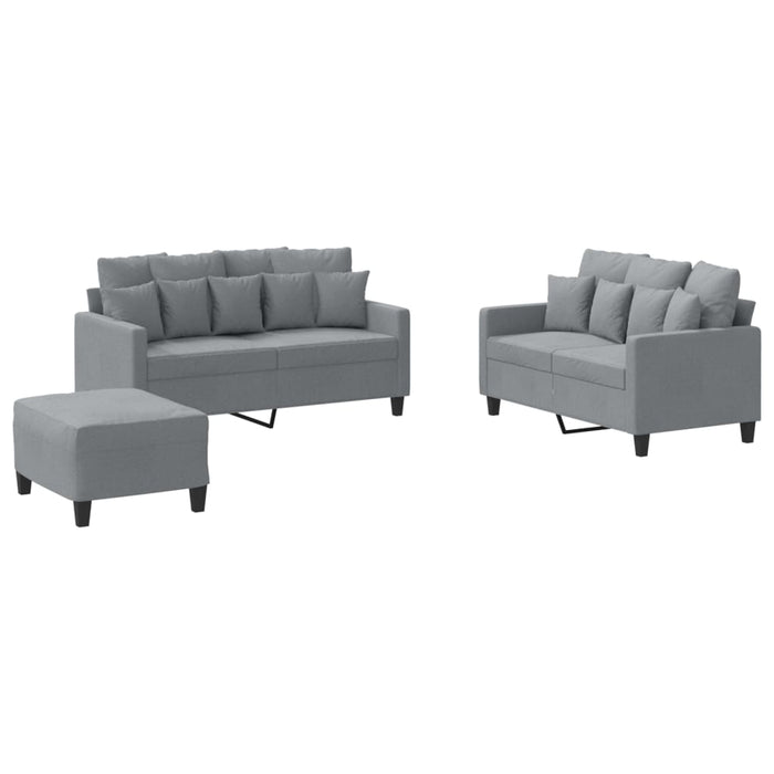 Set de canapele cu perne, 3 piese, gri deschis, textil - WALTI WALTI