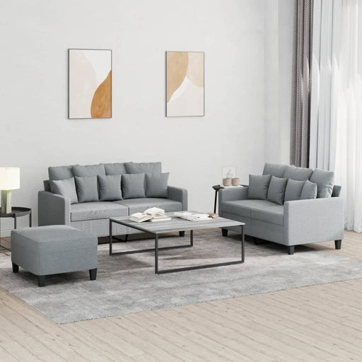 Set de canapele cu perne, 3 piese, gri deschis, textil - WALTI WALTI