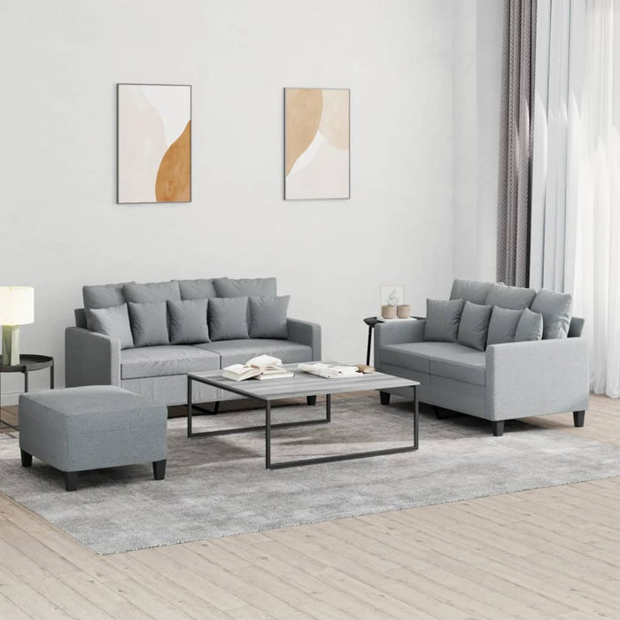 Set de canapele cu perne, 3 piese, gri deschis, textil - WALTI WALTI