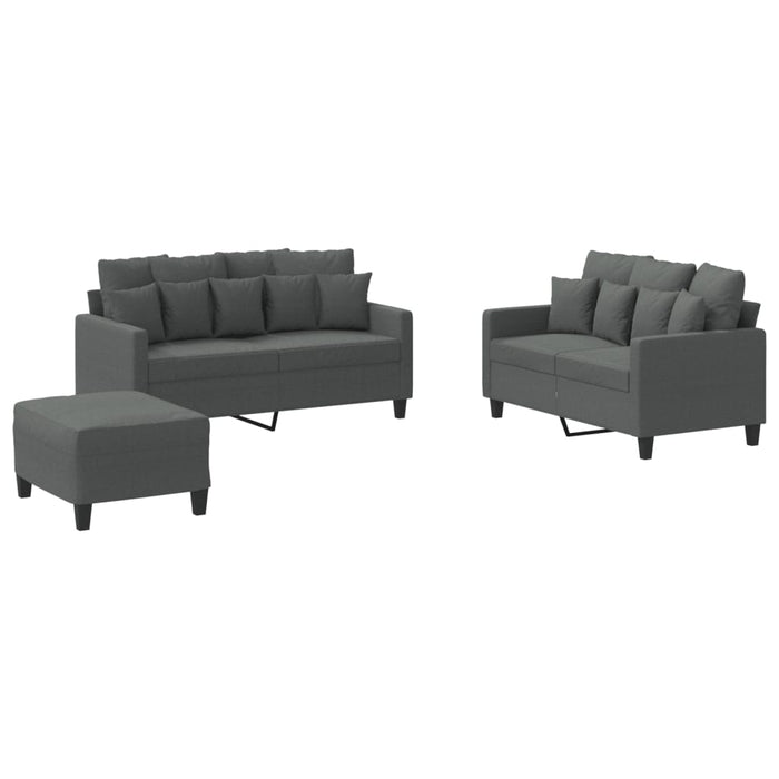 Set de canapele cu perne, 3 piese, gri închis, textil - WALTI WALTI
