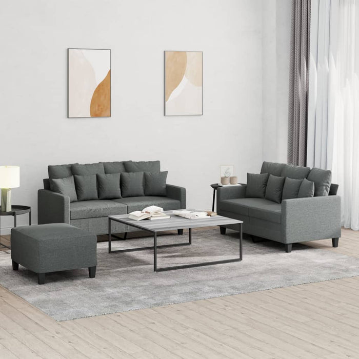 Set de canapele cu perne, 3 piese, gri închis, textil - WALTI WALTI