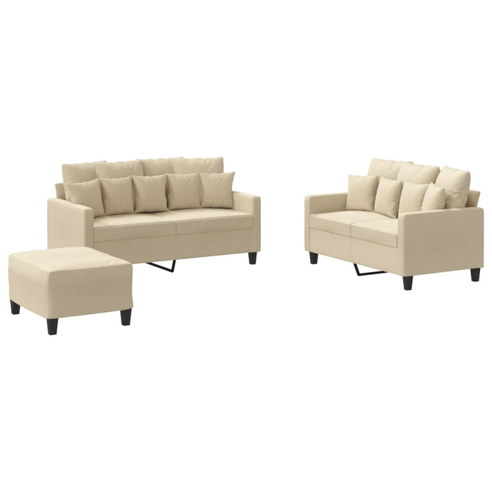 Set de canapele cu perne, 3 piese, crem, textil - WALTI WALTI