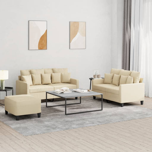 Set de canapele cu perne, 3 piese, crem, textil - WALTI WALTI
