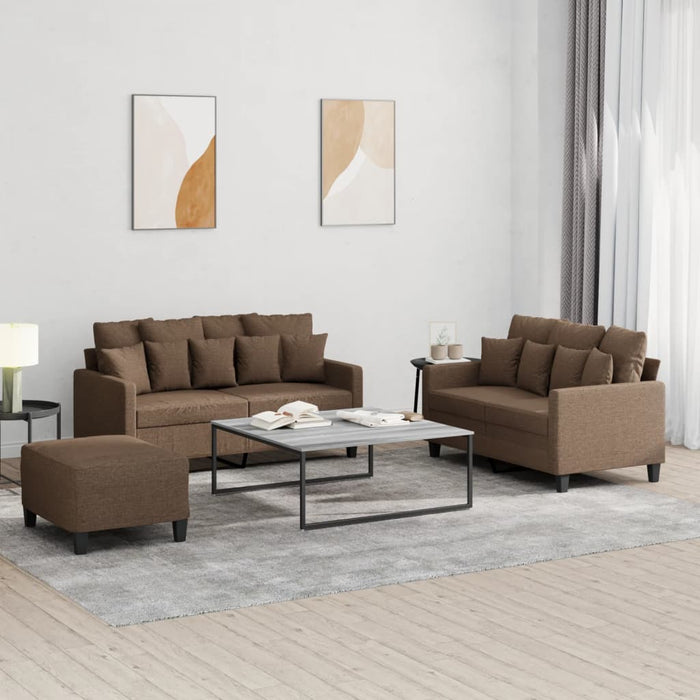 Set de canapele cu perne, 3 piese, maro, textil - WALTI WALTI