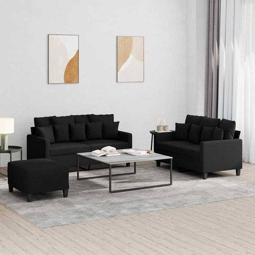 Set de canapele cu perne, 3 piese, negru, textil - WALTI WALTI