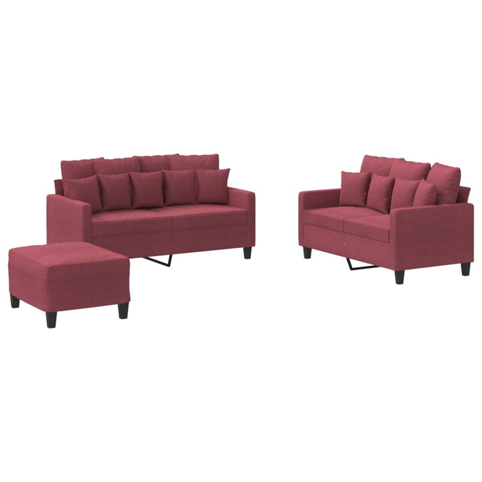 Set canapea cu perne, 3 piese, roșu vin, material textil - WALTI WALTI