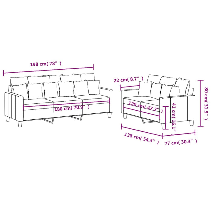 Set de canapele cu perne, 2 piese, gri deschis, textil - WALTI WALTI