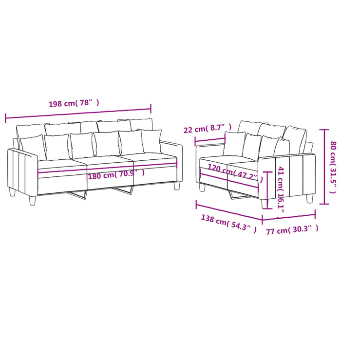 Set de canapele cu perne, 2 piese, maro, textil - WALTI WALTI