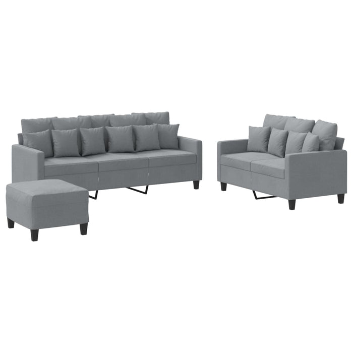 Set de canapele cu perne, 3 piese, gri deschis, textil - WALTI WALTI