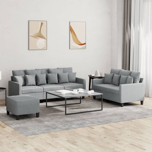 Set de canapele cu perne, 3 piese, gri deschis, textil - WALTI WALTI