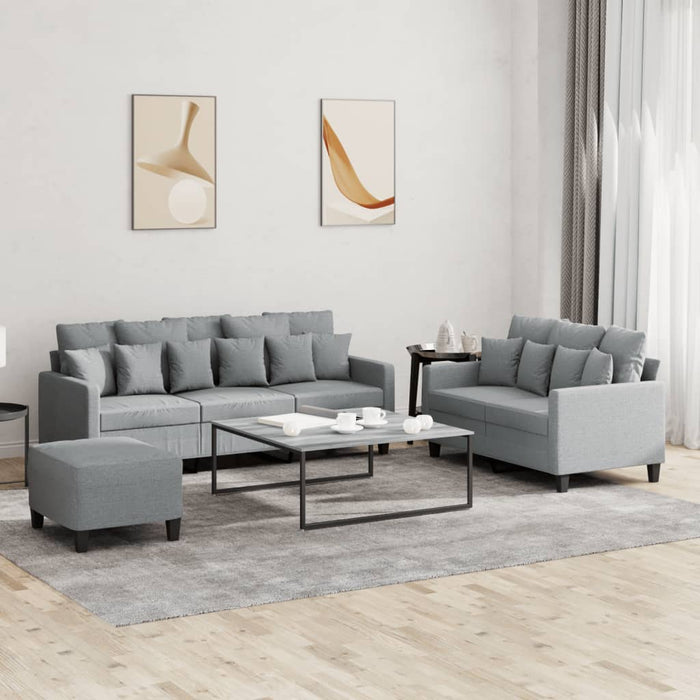 Set de canapele cu perne, 3 piese, gri deschis, textil - WALTI WALTI