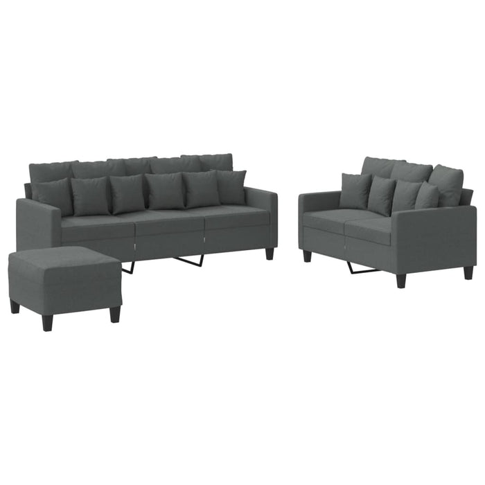 Set de canapele cu perne, 3 piese, gri închis, textil - WALTI WALTI