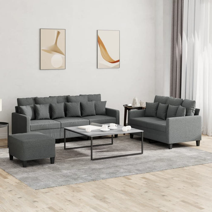 Set de canapele cu perne, 3 piese, gri închis, textil - WALTI WALTI