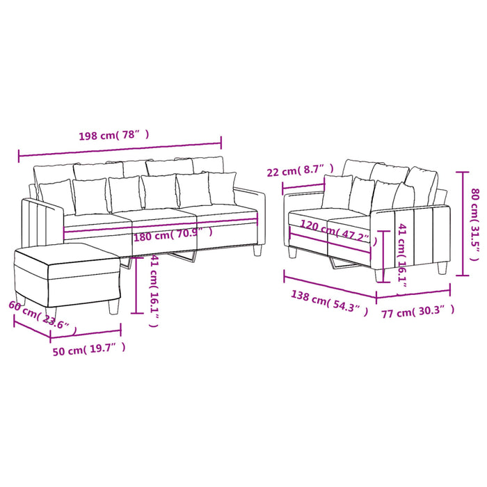 Set de canapele cu perne, 3 piese, crem, textil - WALTI WALTI