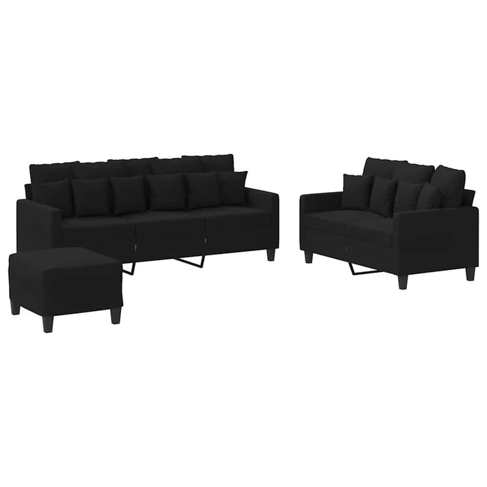 Set de canapele cu perne, 3 piese, negru, textil - WALTI WALTI