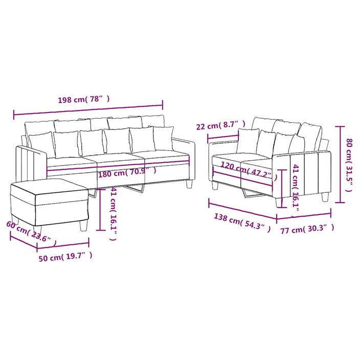 Set de canapele cu perne, 3 piese, negru, textil - WALTI WALTI