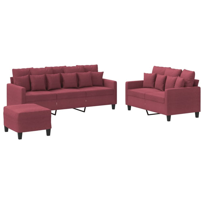 Set canapea cu perne, 3 piese, roșu vin, material textil - WALTI WALTI