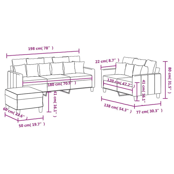 Set canapea cu perne, 3 piese, roșu vin, material textil - WALTI WALTI