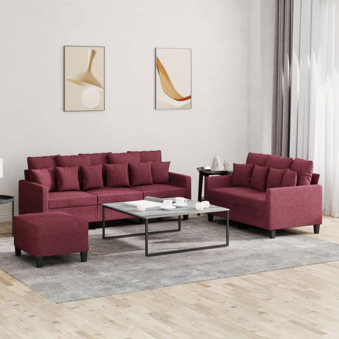 Set canapea cu perne, 3 piese, roșu vin, material textil - WALTI WALTI
