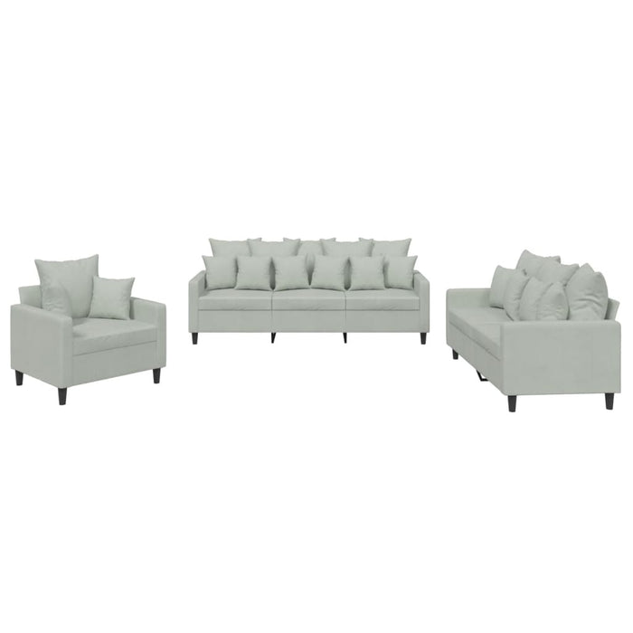 Set de canapele cu perne, 3 piese, gri deschis, catifea - WALTI WALTI