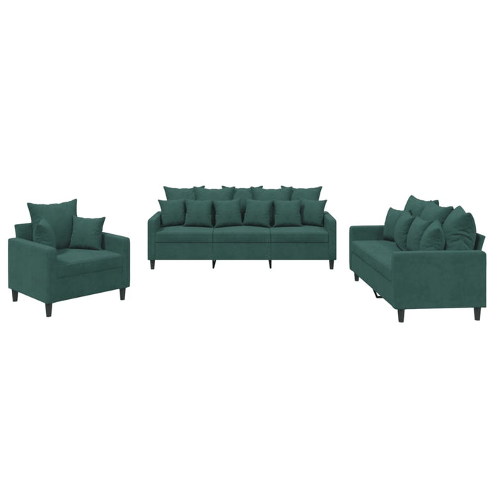 Set de canapele cu perne, 3 piese, verde închis, catifea - WALTI WALTI