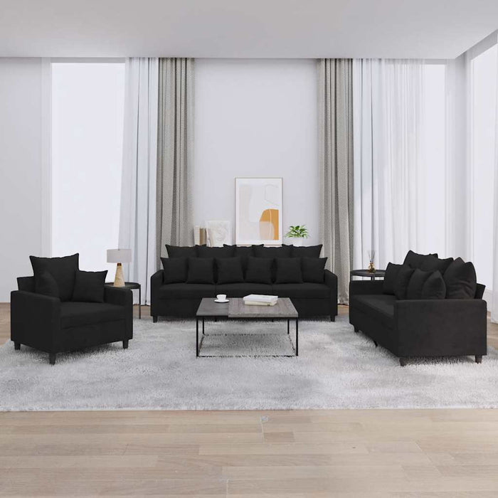 Set de canapele cu perne, 3 piese, negru, catifea - WALTI WALTI