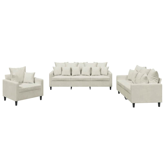 Set de canapele cu perne, 3 piese, crem, catifea - WALTI WALTI