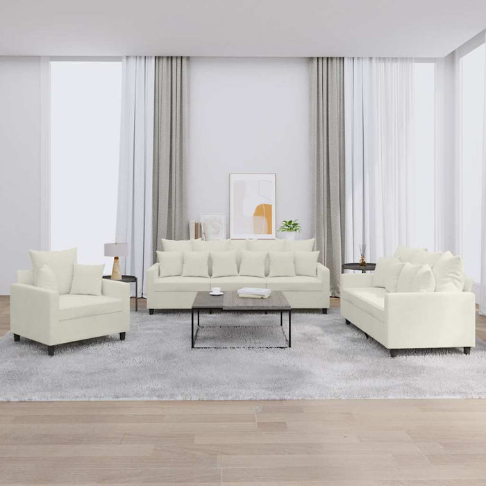 Set de canapele cu perne, 3 piese, crem, catifea - WALTI WALTI