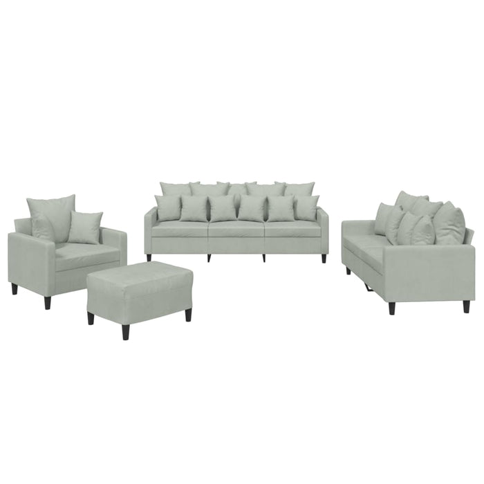 Set de canapele cu perne, 4 piese, gri deschis, catifea - WALTI WALTI