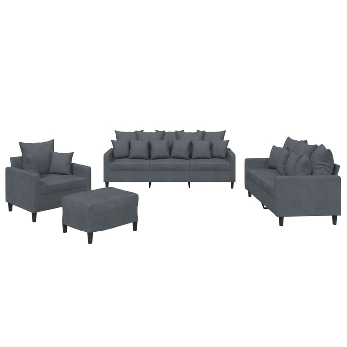 Set de canapele cu perne, 4 piese, gri închis, catifea - WALTI WALTI