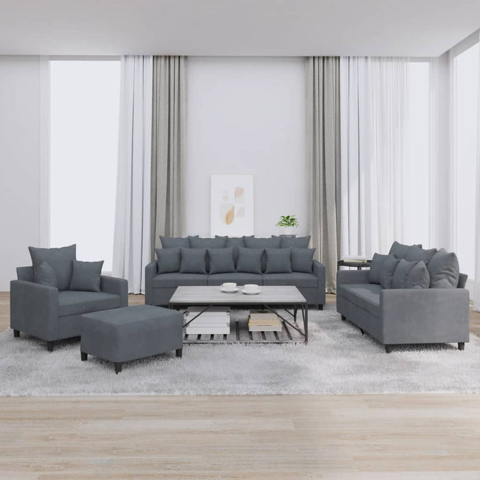 Set de canapele cu perne, 4 piese, gri închis, catifea - WALTI WALTI