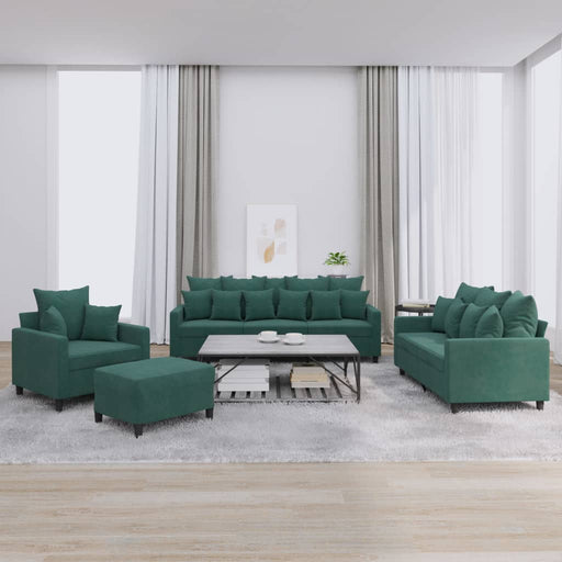 Set de canapele cu perne, 4 piese, verde închis, catifea - WALTI WALTI