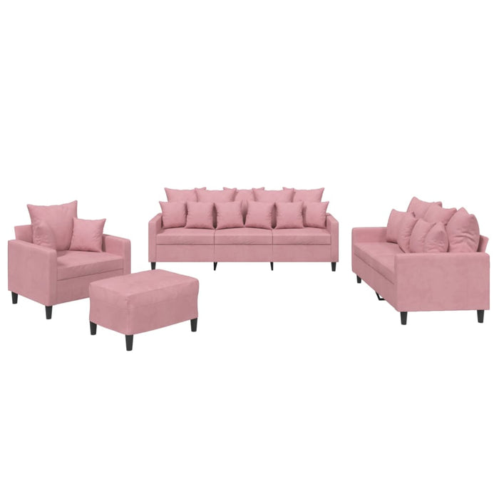 Set de canapele cu perne, 4 piese, roz, catifea - WALTI WALTI
