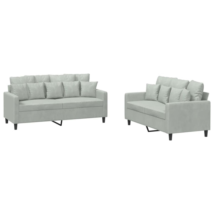 Set de canapele cu perne, 2 piese, gri deschis, catifea - WALTI WALTI