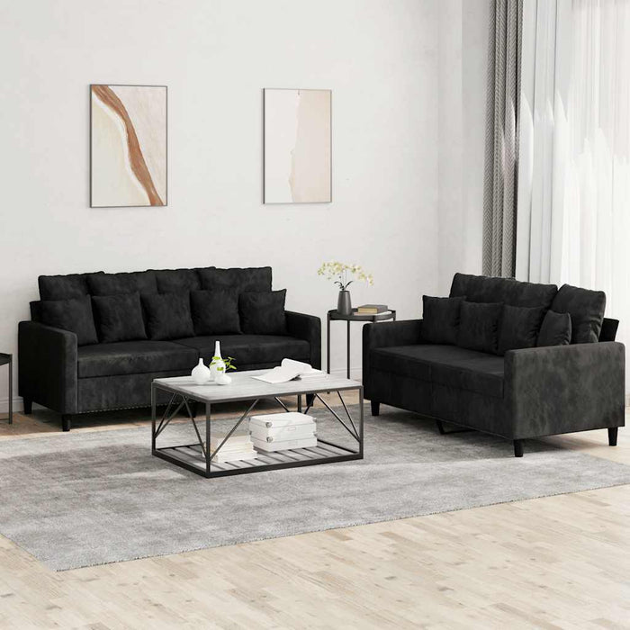 Set de canapele cu perne, 2 piese, negru, catifea - WALTI WALTI