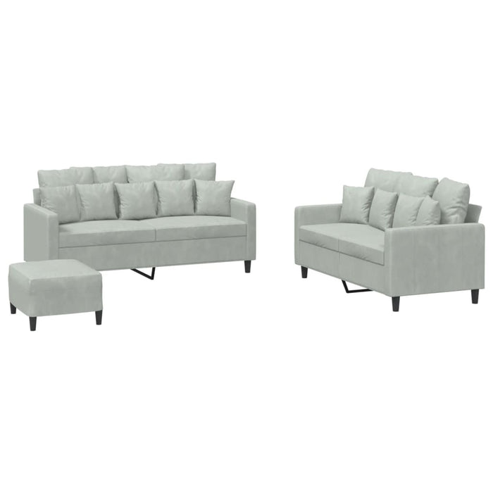 Set de canapele cu perne, 3 piese, gri deschis, catifea - WALTI WALTI