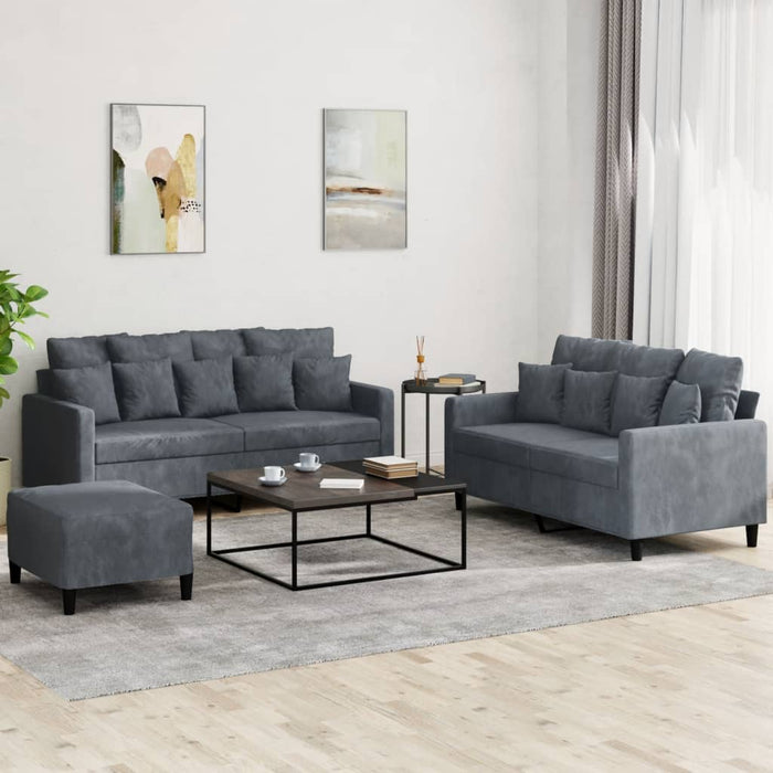 Set de canapele cu perne, 3 piese, gri închis, catifea - WALTI WALTI
