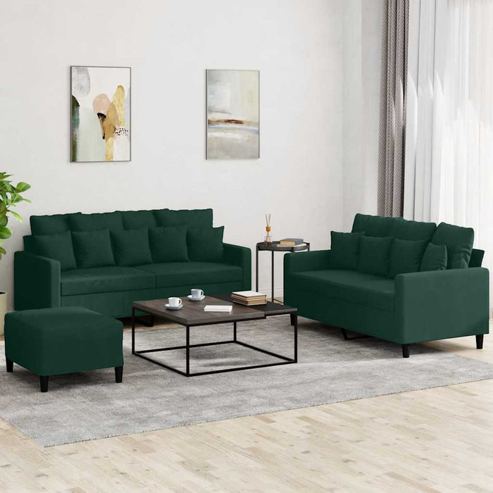Set de canapele cu perne, 3 piese, verde închis, catifea - WALTI WALTI