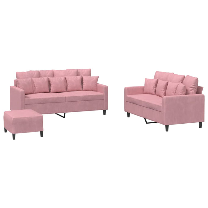 Set de canapele cu perne, 3 piese, roz, catifea - WALTI WALTI