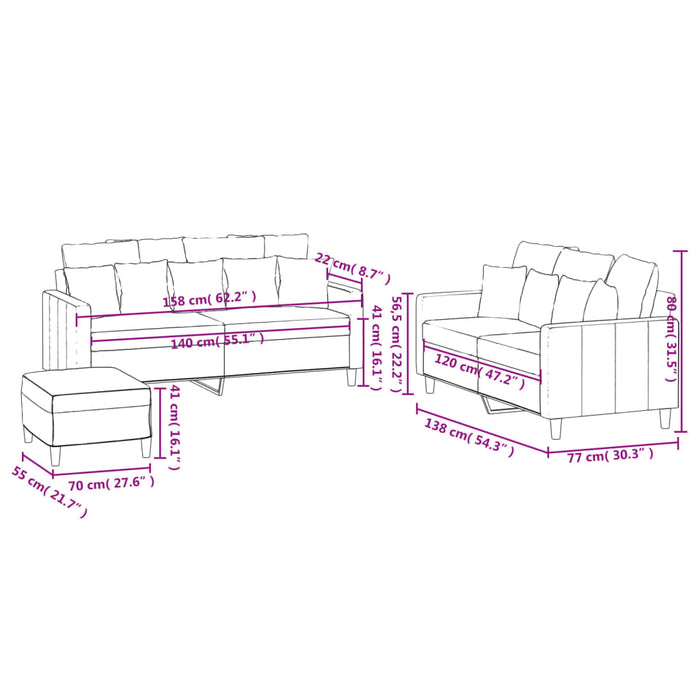 Set de canapele cu perne, 3 piese, roz, catifea - WALTI WALTI