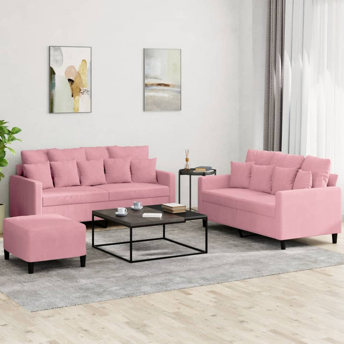 Set de canapele cu perne, 3 piese, roz, catifea - WALTI WALTI