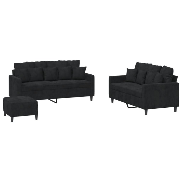 Set de canapele cu perne, 3 piese, negru, catifea - WALTI WALTI