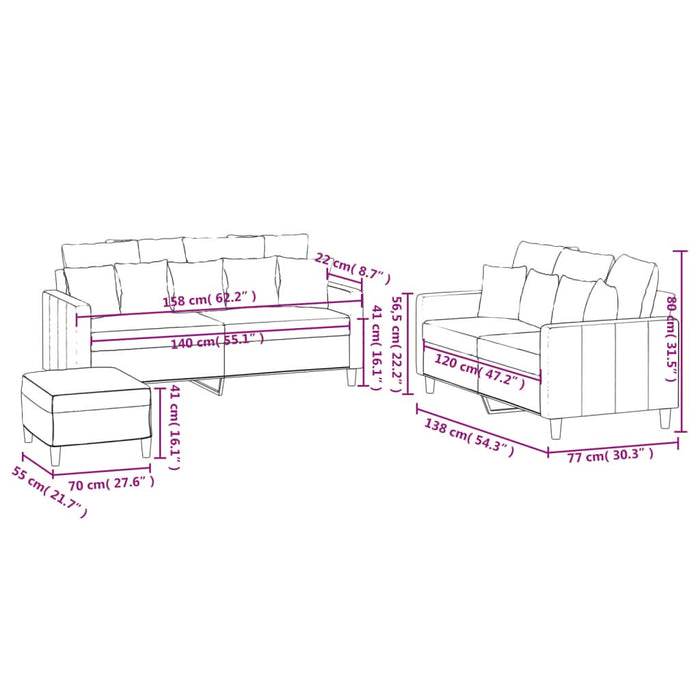 Set de canapele cu perne, 3 piese, negru, catifea - WALTI WALTI