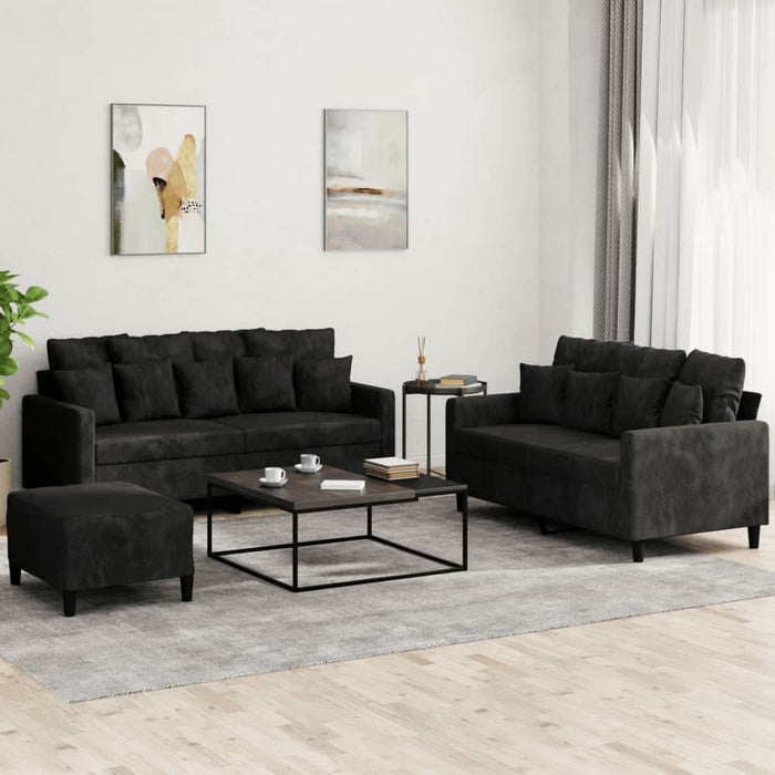 Set de canapele cu perne, 3 piese, negru, catifea - WALTI WALTI
