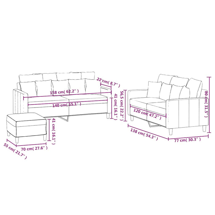 Set de canapele cu perne, 3 piese, galben, catifea WALTI
