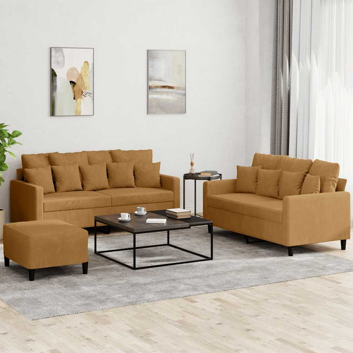 Set de canapele cu perne, 3 piese, maro, catifea - WALTI WALTI