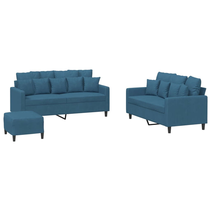 Set de canapele cu perne, 3 piese, albastru, catifea WALTI