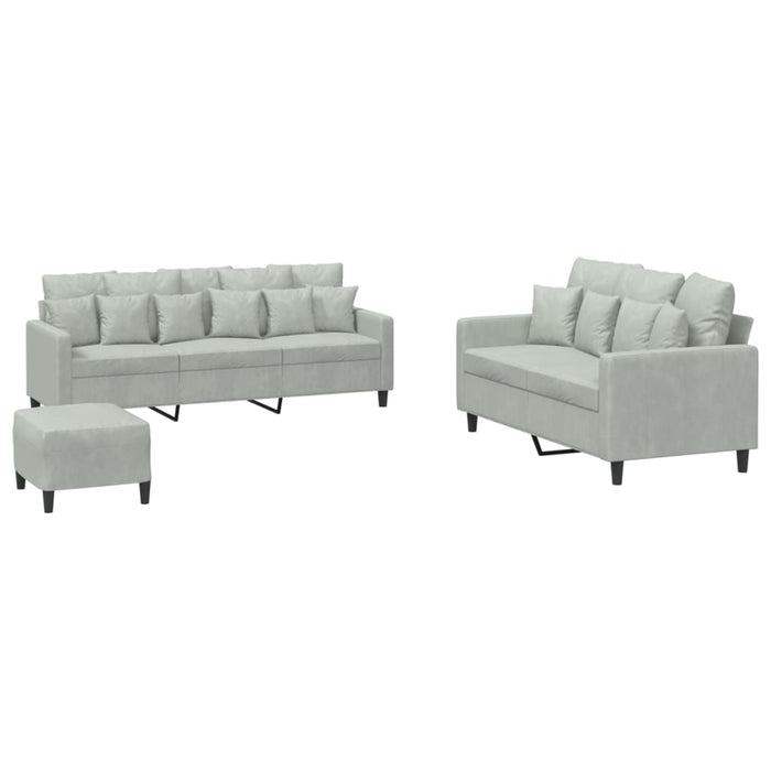 Set de canapele cu perne, 3 piese, gri deschis, catifea - WALTI WALTI