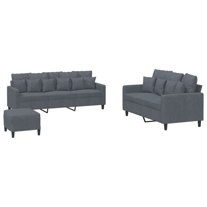 Set de canapele cu perne, 3 piese, gri închis, catifea - WALTI WALTI