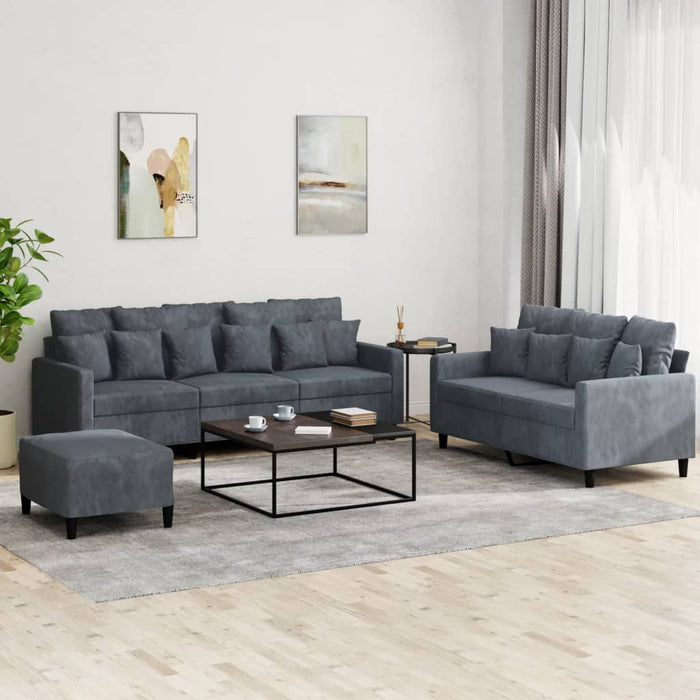 Set de canapele cu perne, 3 piese, gri închis, catifea - WALTI WALTI